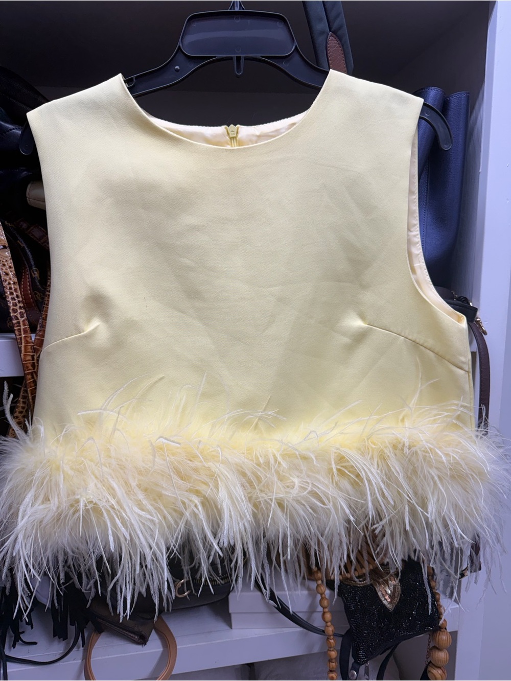 Yellow feather crop top